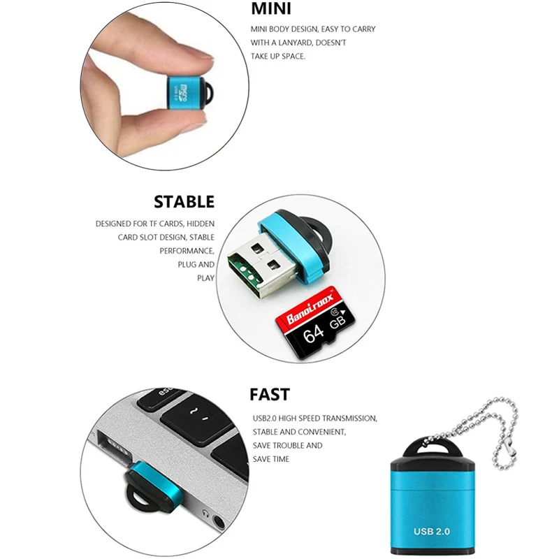 NNBILI-lector de tarjetas de memoria Micro, Mini tarjeta de almacenamiento portátil para teléfono móvil, adaptador USB de alta velocidad para accesorios de ordenador portátil