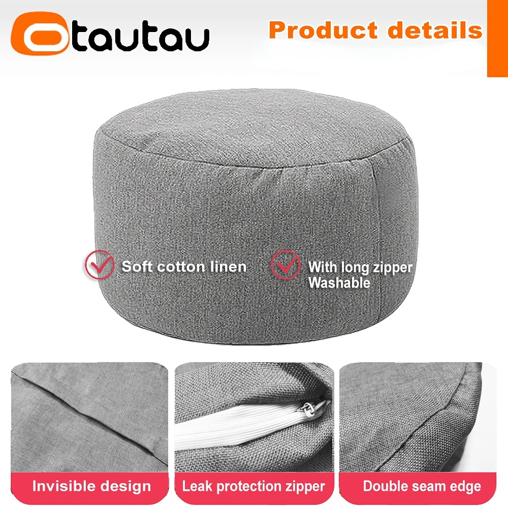 OTAUTAU taburete redondo D30cm * H20cm puf de lino otomano con relleno puf taburete Tatami futón Puff JD001