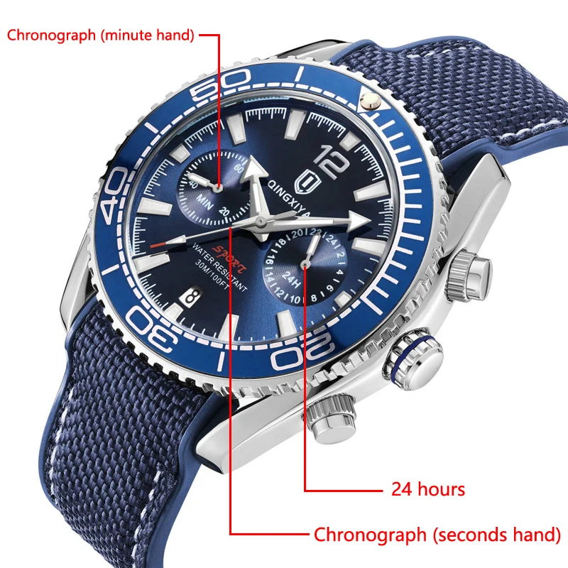 Reloj de cuarzo multifuncional de lujo de marca QINGXIYA, correa de silicona para hombre, relojes cronógrafo luminosos resistentes al agua, reloj deportivo para hombre
