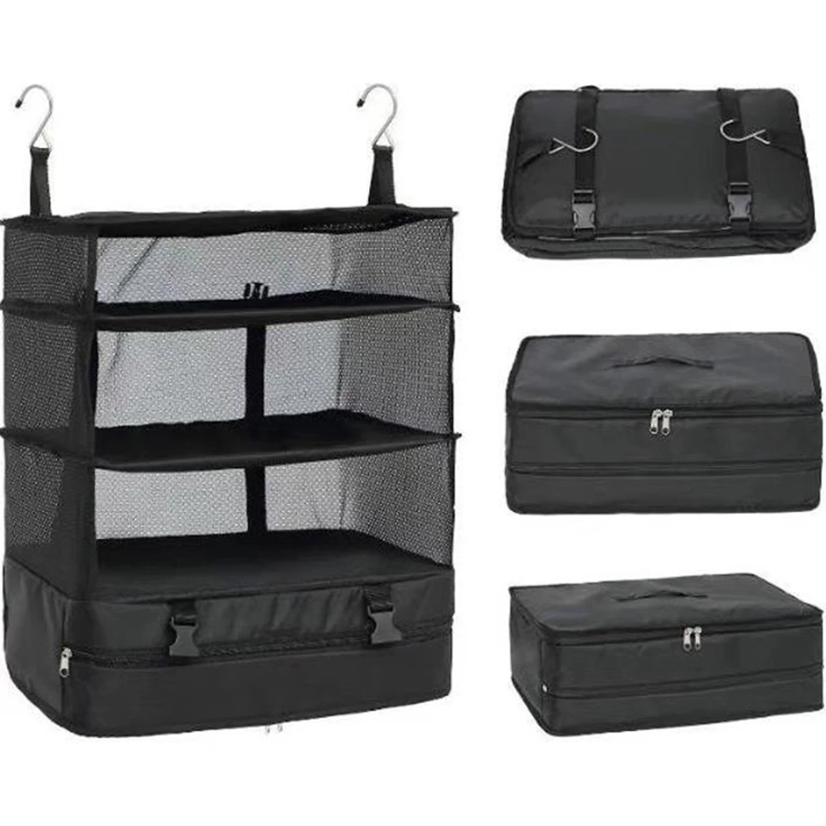 Organizador de equipaje de viaje, estantes de viaje portátiles, bolsa de maleta de 3 estantes, cubo de embalaje, bolsa de almacenamiento de armario colgante plegable, espacio