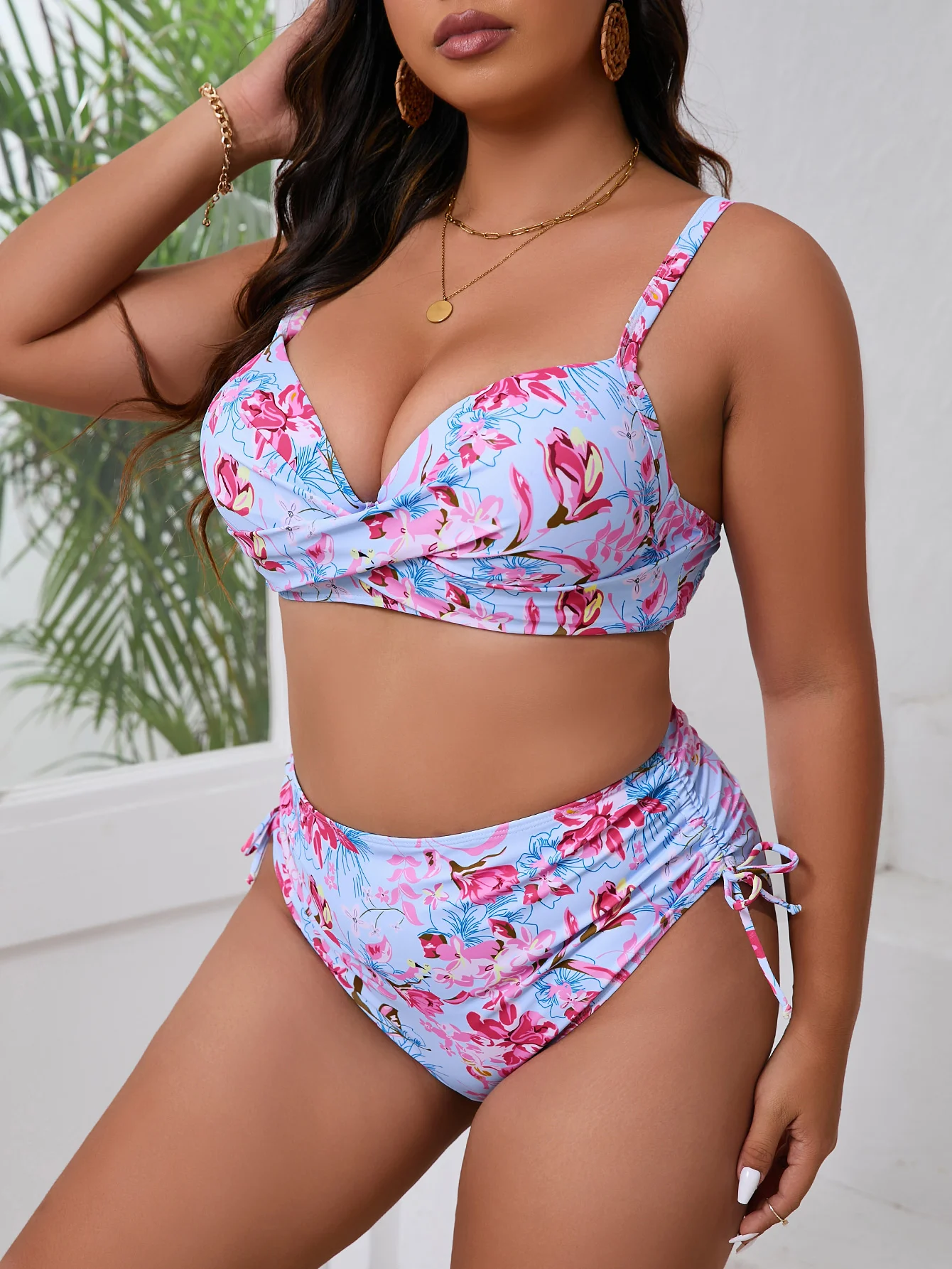 Traje de Baño Bikini de Talla Grande 2026, Cintura Alta, Estampado Floral, para Mujer, Ropa de Baño Femenina, Traje de Baño para Nadar, Ropa de Playa de Verano