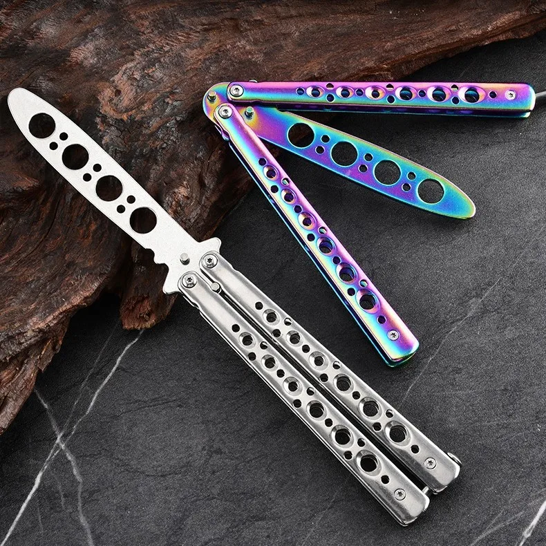 Cuchillo Mariposa Plegable Sin Afilar, Entrenador de Bolsillo Portátil de Acero Inoxidable, Herramienta de Entrenamiento para Juegos al Aire Libre, 1 Cuchillo Plegable