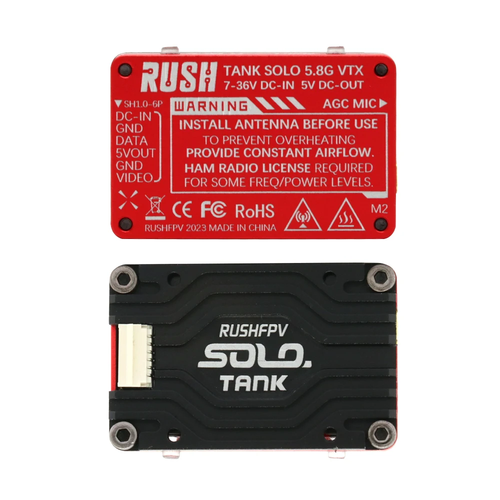 Transmisor de Video RUSH Solo Tank 5.8G VTX con Carcasa CNC, 1.6W de Alta Potencia, Micrófono Integrado y Estructura de Disipación de Calor para RC FPV