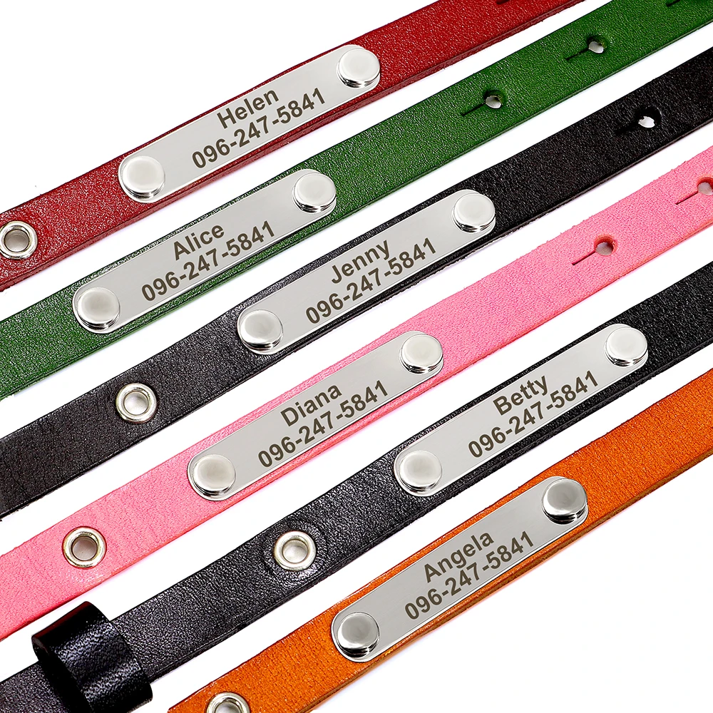 Collar de gato personalizado, collares de cuero ajustables para gatos, collares personalizados con nombre de cachorro y gatito, accesorios antipérdida para gatos