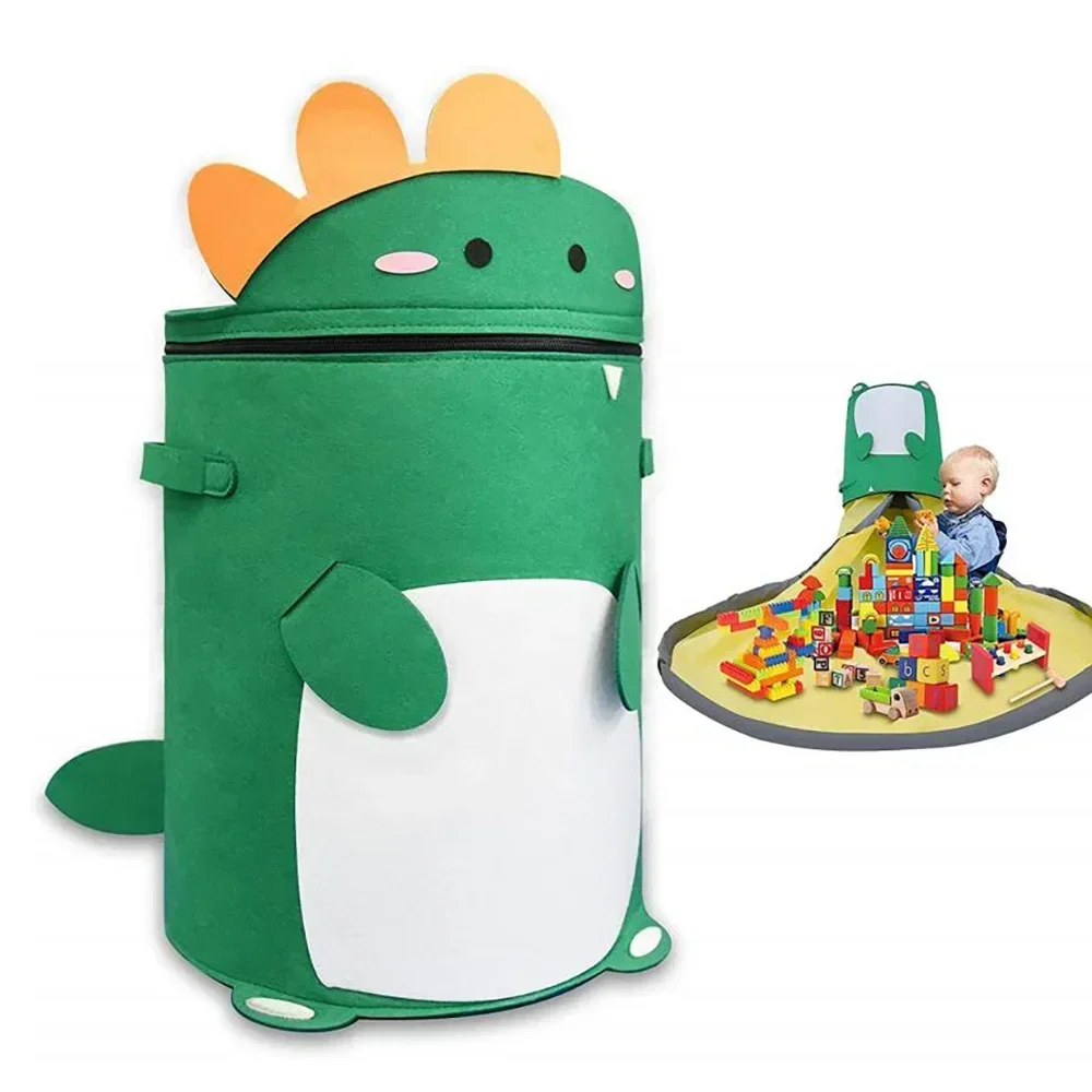 Bolsa de almacenamiento de juguetes plegable de fieltro desmontable, organizador de animales lindos, bolsas Ziplock, a prueba de polvo, bloque de construcción grande, tapete de juego para niños