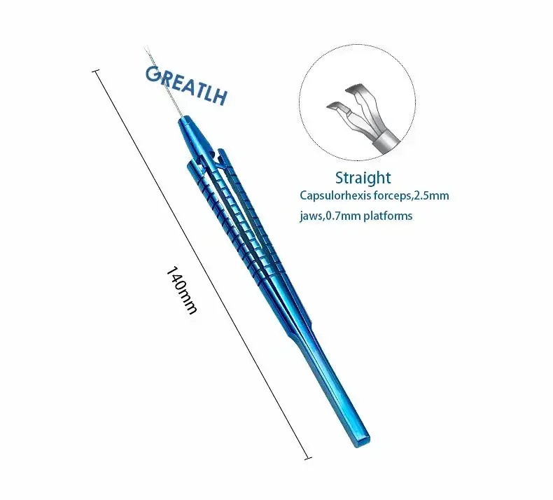 Pinzas de capsulorrexis retinal oftálmica, pinzas para el cuerpo extranjero, instrumentos de cirugía oftálmica recta/curva/ángulo de 140mm de largo