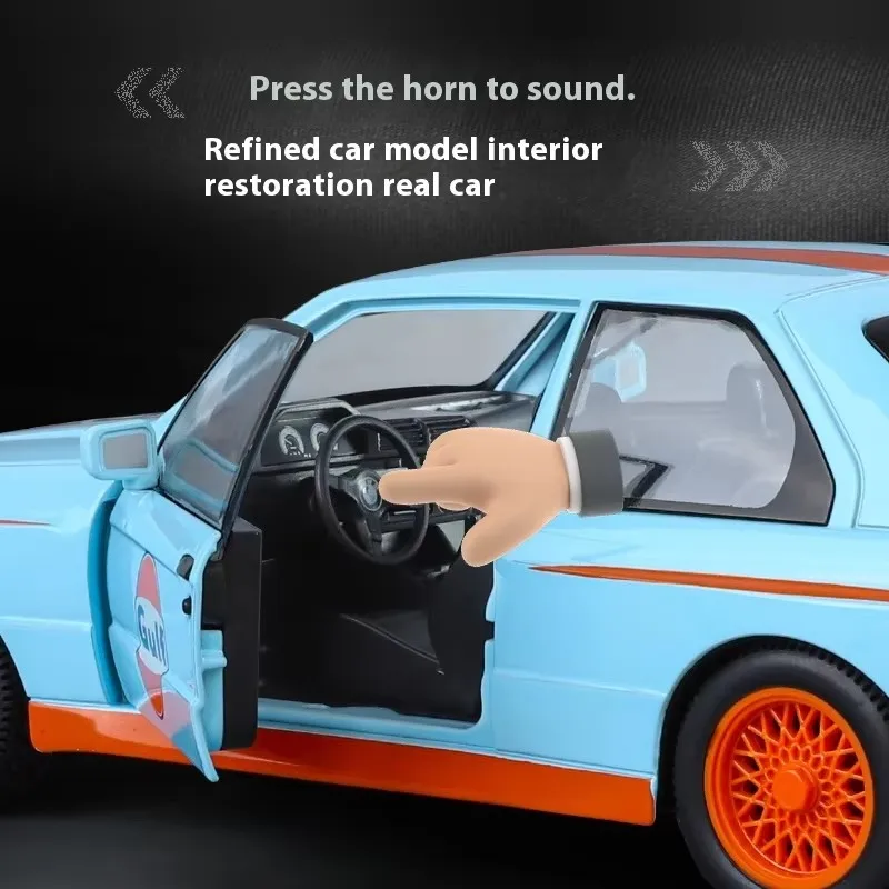 1:24 BMW M3 E30 1987 DTM coche en miniatura de aleación sonido y luz tirar hacia atrás juguete para niños coleccionables regalo de cumpleaños
