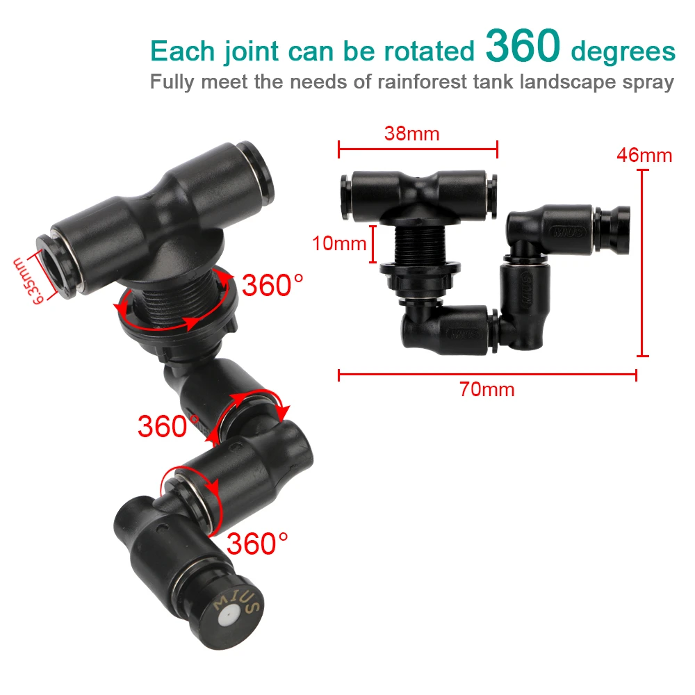 360 °   Sistema de boquilla de pulverización ajustable para Reptiles, nebulizador, sistema de enfriamiento por aspersor, acuario, tanque de selva tropical para mascotas acuáticas