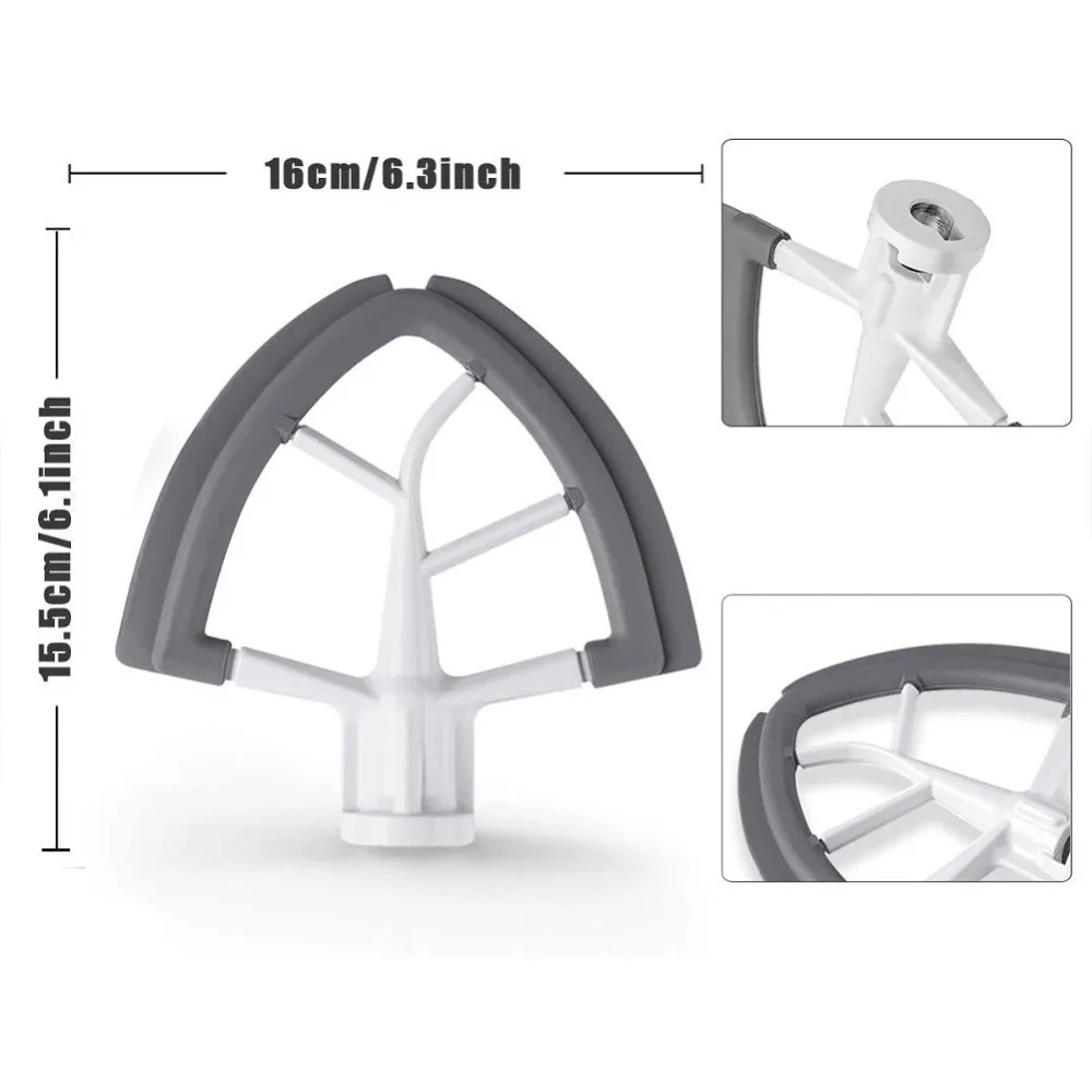 Batidor de borde flexible de 4,5-5 cuartos para batidora de pie con cabezal inclinable de paleta plana KitchenAid con raspador de tazón con bordes de silicona flexibles