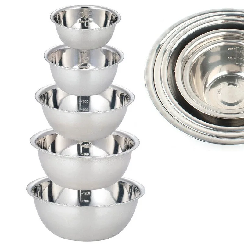 Juego de cuencos para mezclar de acero inoxidable, Set de 5 tazones antideslizantes para mezclar ensaladas, cocinar y hornear