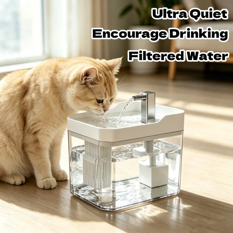 Bebedero para Gatos con Filtro Automático, Dispensador de Agua Transparente con Bomba, Recirculación y Protección Contra Quemaduras en Seco, USB