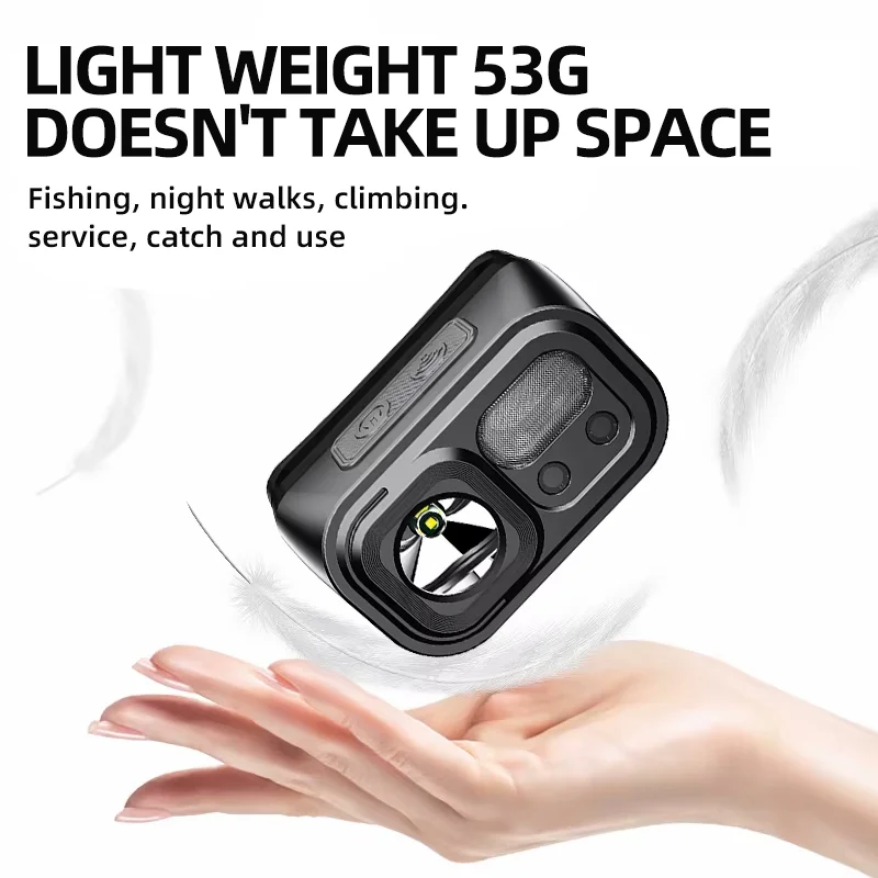 SUPERFIRE-Mini potente faro delantero para senderismo y acampada, recargable por USB C, con Sensor LED, para trabajo