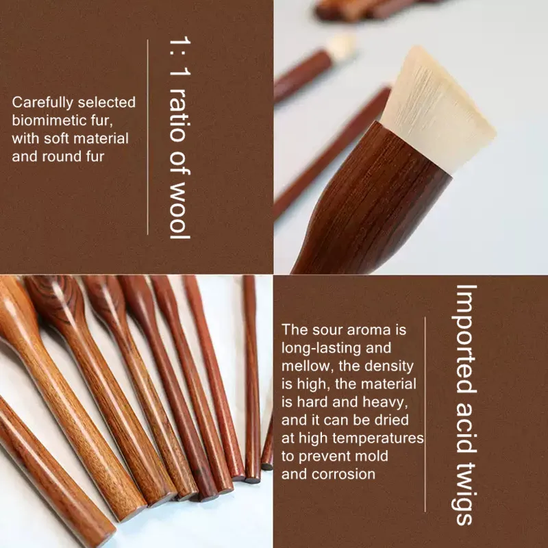 Juego de brochas de maquillaje de sándalo, 10 Uds., colorete en polvo, base, licuadora, esculpir sombra de ojos, brocha de maquillaje de belleza profesional