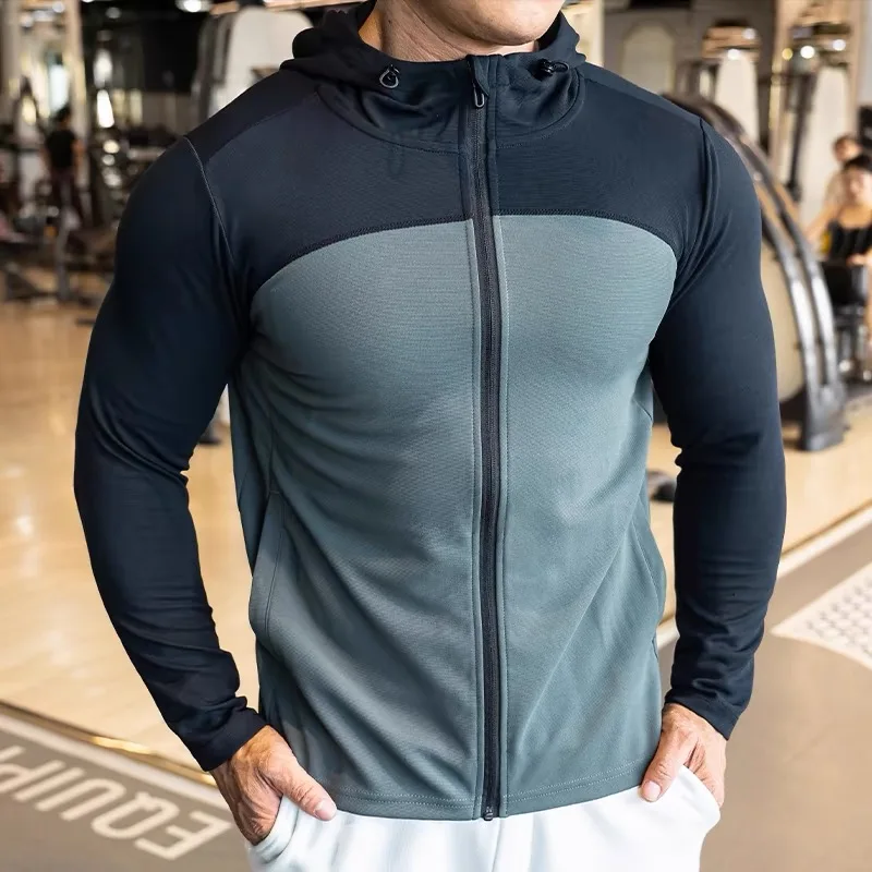 Otoño Invierno chaqueta con capucha para correr hombres deporte chaqueta ajustada fitness gimnasio al aire libre abrigo impermeable de secado rápido ciclismo ropa deportiva masculina