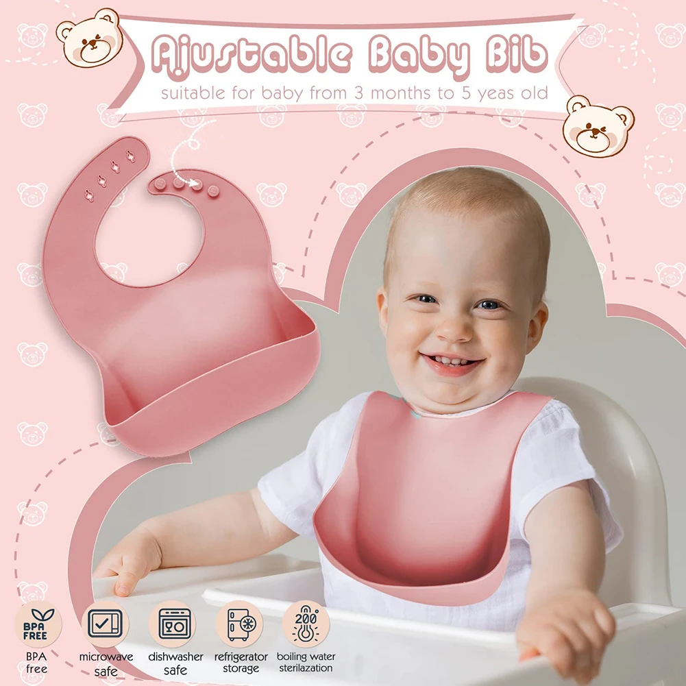 Vajilla De Silicona De 6-8 Piezas Para Bebé Juego De Baberos Con Ventosa Tazón Cuchara Tenedor Taza De Alimentación Plato Dividido Platos Infantiles Vajilla Para Niños Suministros Para Madres Y Bebés
