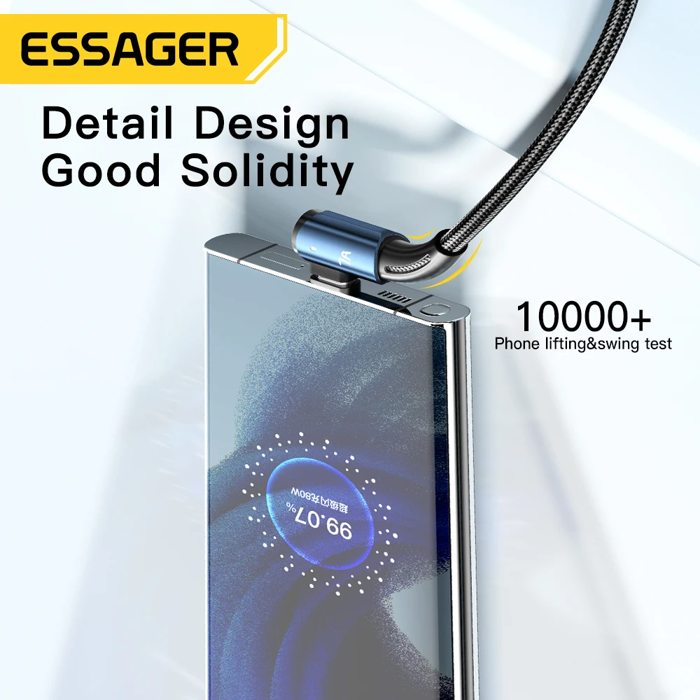 Essager-Cable USB tipo C de carga rápida para móvil, Cable de datos con ángulo para OPPO 100W, para Honor, Huawei P40, Oneplus, Realme, cargador de USB-C