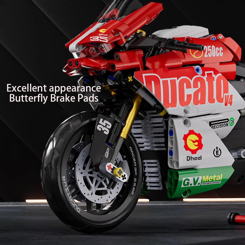 Famoso juego de bloques de construcción de motocicletas V4, kit de modelo de supermoto, carreras técnicas, juguetes técnicos ensamblados, regalos para niños y niñas