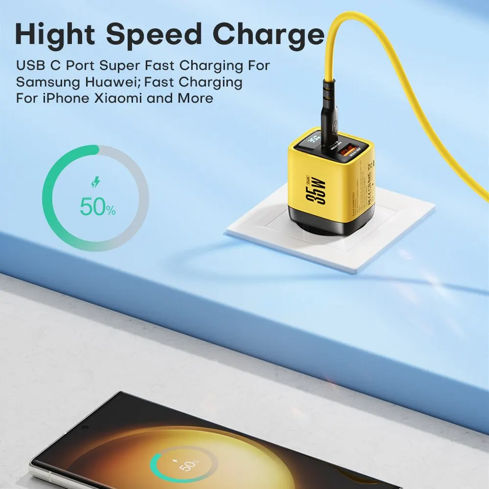 Cargador ASOMETECH 35W GaN pantalla LED QC3.0 30W 25W PD PPS carga rápida USB tipo C cargador para iPhone 14 Pro Samsung S23 Xiaomi