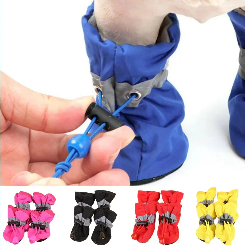 Juego de 4 Zapatos Impermeables para Perros, Botas Antideslizantes para Lluvia, Calzado para Perros Pequeños, Cachorros, Botines para Mascotas, Accesorios para Patas de Perro