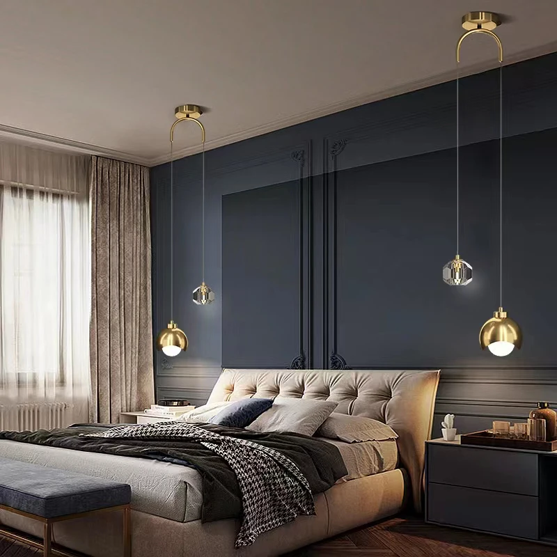Lámpara colgante de cristal Simple y moderna, lámpara colgante de lujo para dormitorio, mesita de noche, estilo nórdico minimalista, línea larga, decoración del hogar para sala de estar