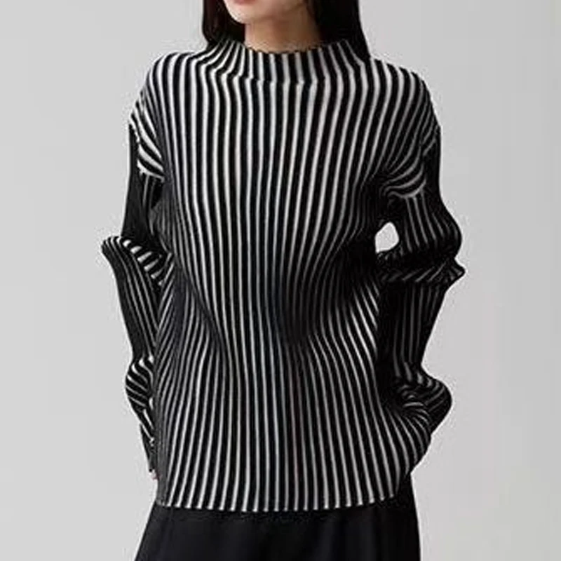 Suéter a rayas de Color de contraste para mujer, jerseys de manga larga ajustados informales, Tops elegantes y cómodos, otoño e invierno, nuevo