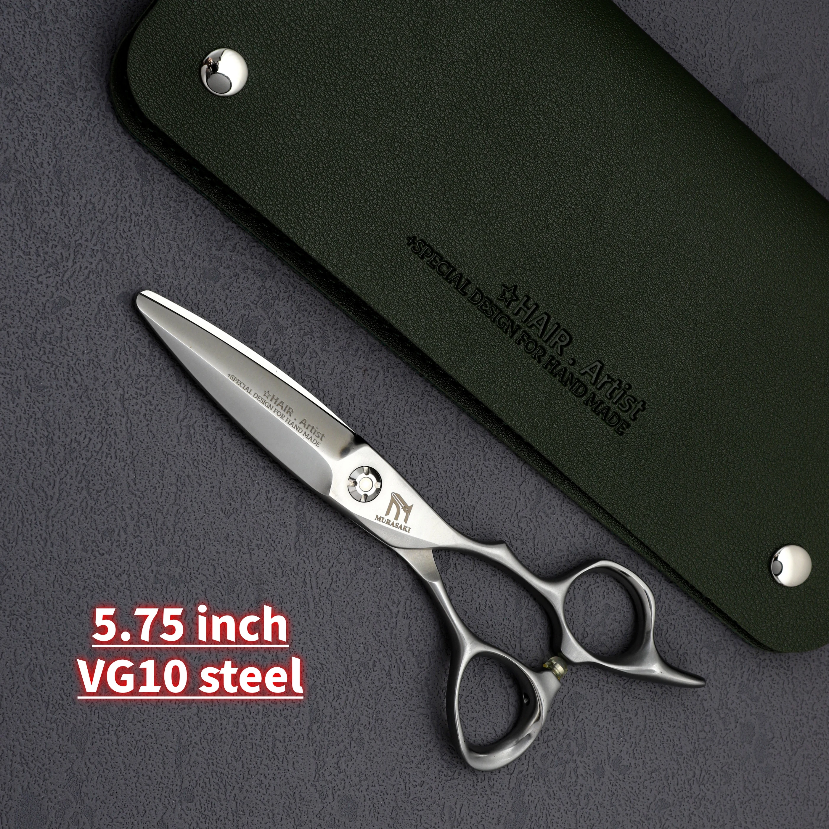 Tijeras de Barbero Profesionales de Acero VG10, Hoja de 5.75 Pulgadas con Diseño de Hoja de Sauce, Cuchilla Afilada de un Solo Lado, Especializadas para Regular el Volumen del Cabello