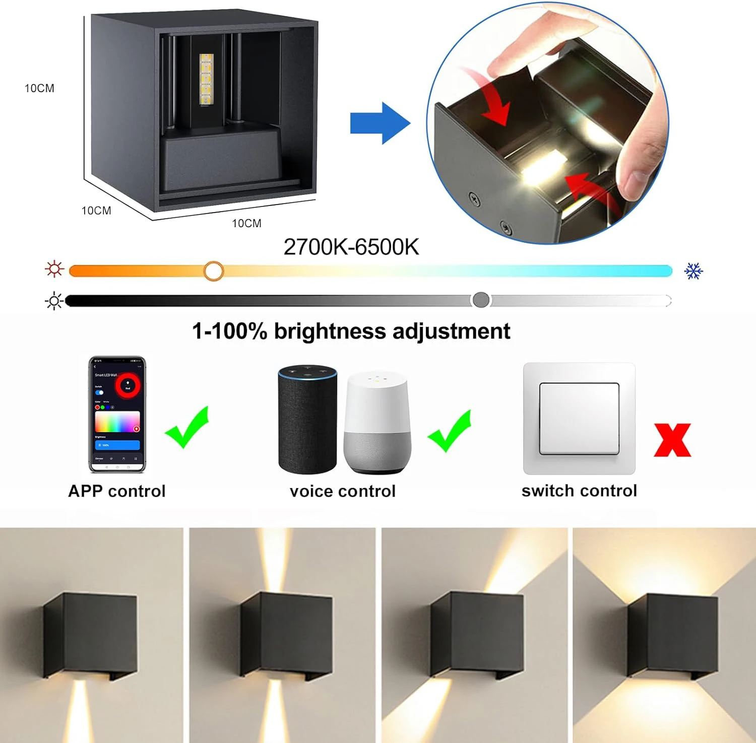 Lámpara de pared LED para exteriores Tuya, Control por aplicación Smart Life, luces de pared RGBCCT de ángulo ajustable, funciona con Alexa y Google Home