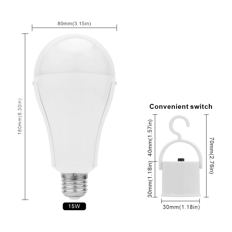 Bombilla LED de emergencia portátil E27 de 15W, lámpara de Camping recargable de 1600mAh, 85-265V para tienda de campaña de fallo de energía para el hogar, lámpara de jardín