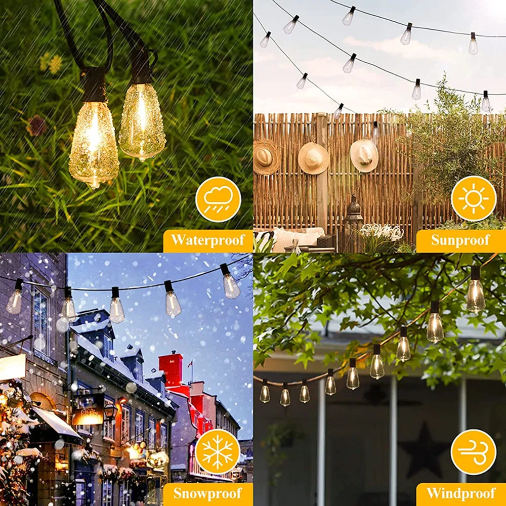 Tira de luces LED para exteriores, bombillas de plástico inastillables, resistentes al agua, para jardín, Patio trasero, porche, ST38, EU220V