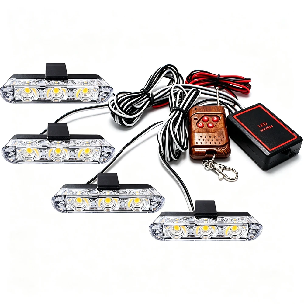 Luz Estroboscópica LED Ámbar de 3 LED con Control Remoto Inalámbrico, Luces Estroboscópicas para Parrilla de Coche, Luces LED de Emergencia para Vehículos, Lámpara de Señalización Intermitente de 12V