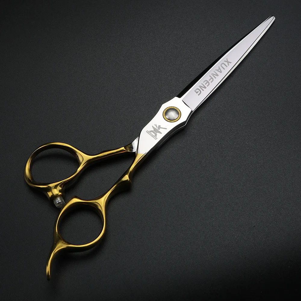 XUANFENG Tijeras profesionales para el cabello con mango dorado, tijeras de corte y tijeras de adelgazamiento de acero de 6,5 "440C,