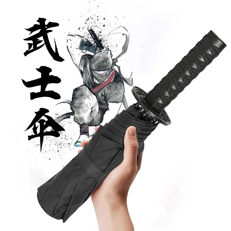 Paraguas plegable de espada Ninja a prueba de viento, sombrilla de bloque UV, Demon Slayer, Katana japonesa Real, Samurai Sabre, sombrilla negra