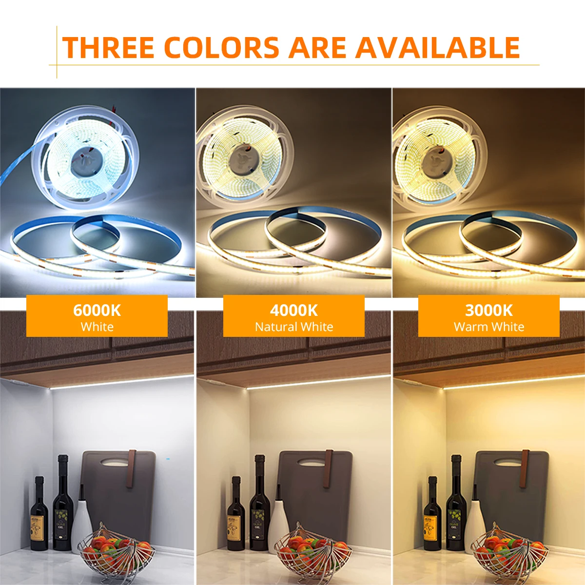 Atenuador táctil de espejo de madera Penetrable, tira de luz LED COB con Sensor de movimiento, 24V, 5M, 10M, para retroiluminación de armario de cocina