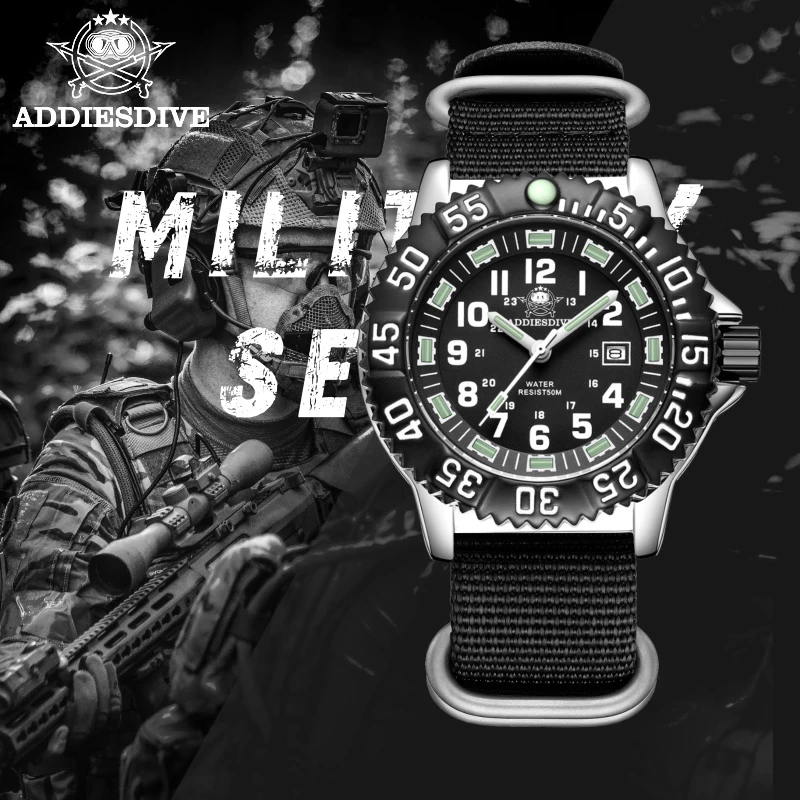 Relojes analógicos ADDIESDIVE a la moda para hombre, relojes de pulsera militares deportivos de nailon con tubo luminoso resistente al agua hasta 50m, reloj de cuarzo para hombre