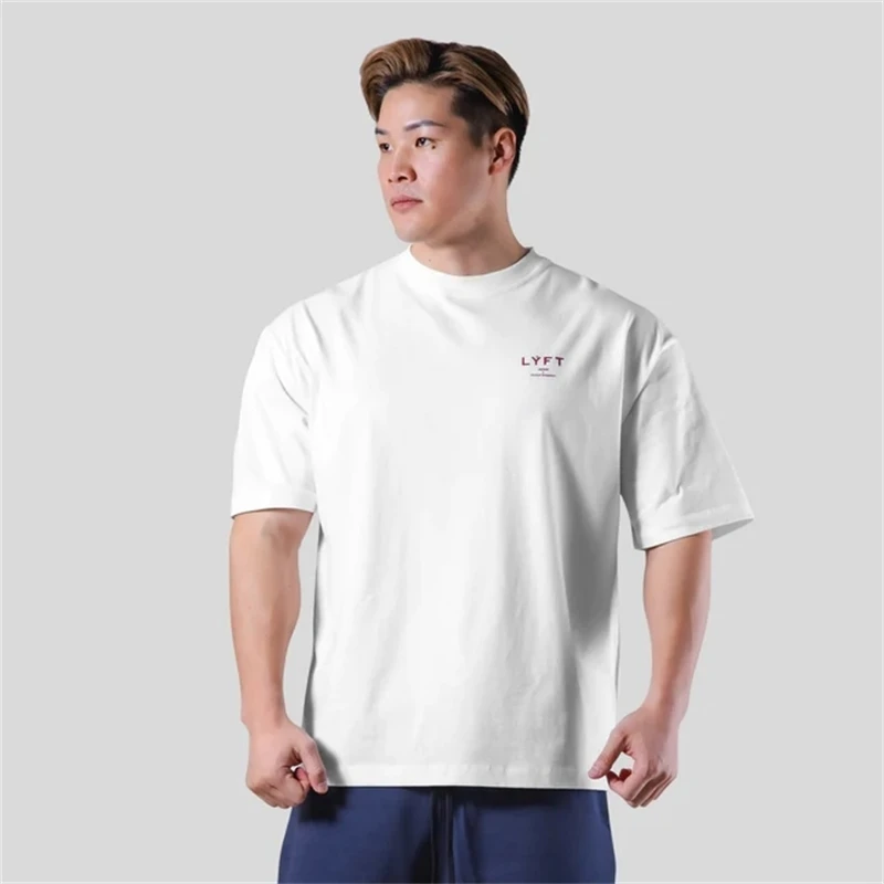 Camiseta de algodón de gran tamaño para hombre, camisa de manga corta para entrenamiento al aire libre, gimnasio, deporte, correr, Fitness, informal