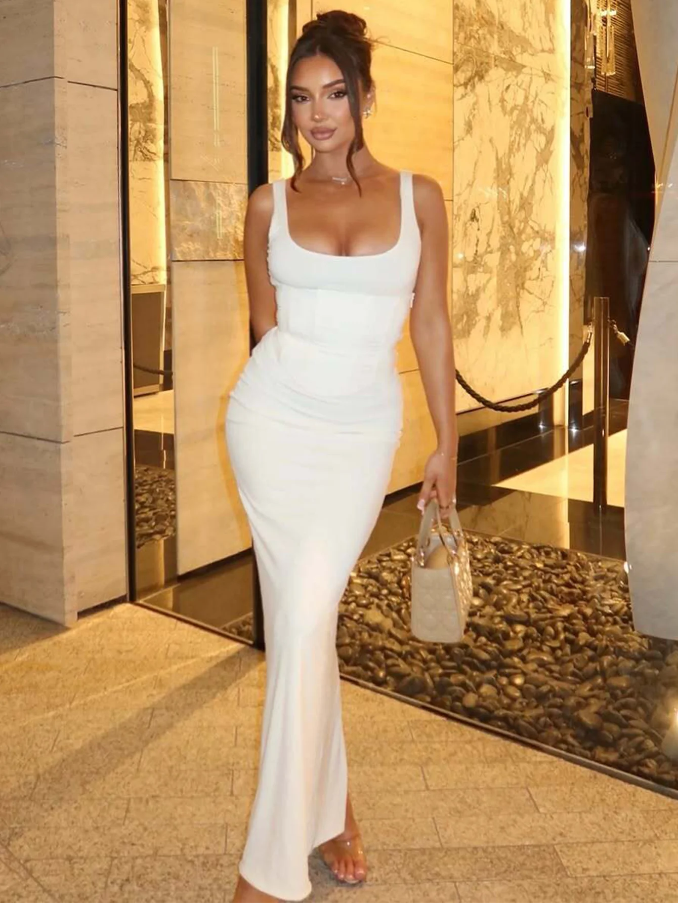 Vestido largo ajustado con tirantes finos y abertura lateral, estilo corsé, con cordones, de la marca Dulzura, para mujer, sexy, elegante, para fiestas nocturnas, ropa de verano.