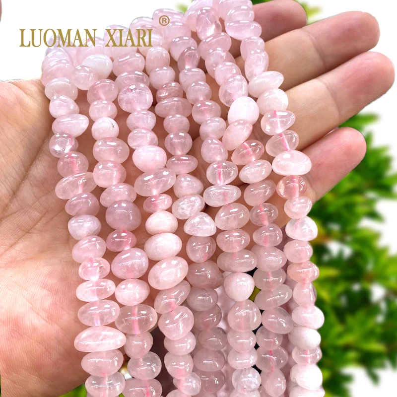 Cuentas espaciadoras sueltas de piedra Natural de cuarzo rosa rugoso Horizontal de 9-12MM para fabricación de joyería Diy pulsera accesorios de dijes 15''