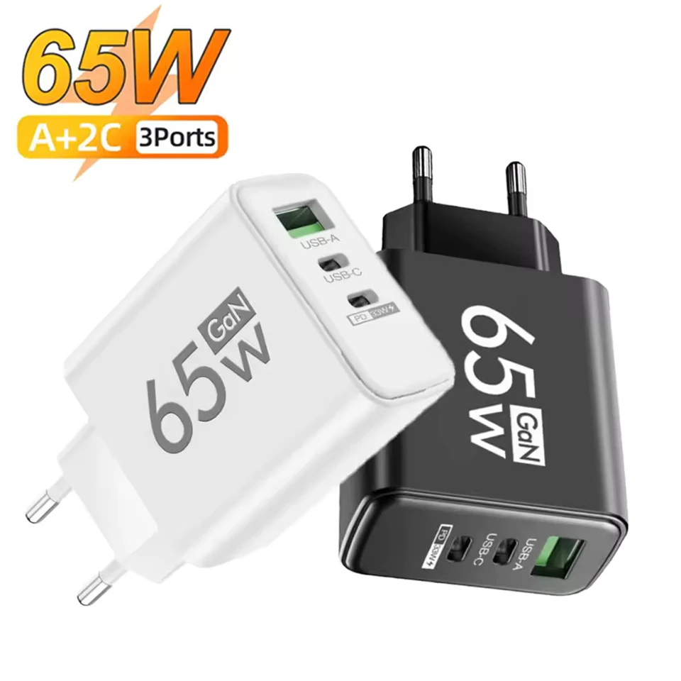 GaN 65W USB C cargador de pared teléfono móvil PD tipo C cargador rápido adaptador de corriente para Samsung Xiaomi iPhone cargador de carga rápida