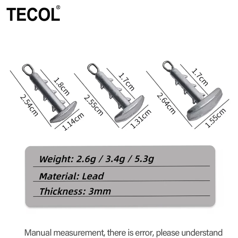 TECOL 5PCS 2.6G 3.4G 5.3G Plomos de pesca con anclaje y bloqueo antideslizante, tipo erizo de mar, para cebo blando y esponjoso