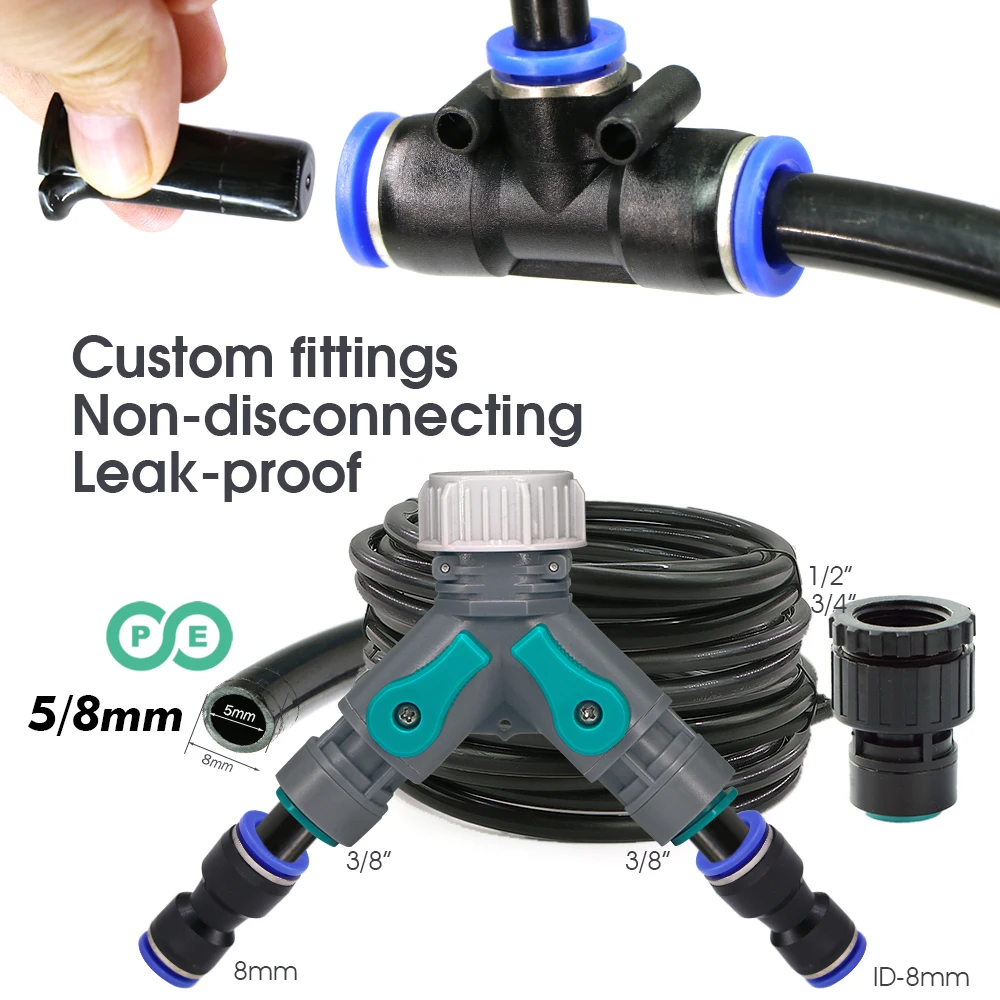 Manguera de PE negra de 8mm, sistema de riego por nebulización con boquilla Flexible de 20cm, Kit de pulverizador ajustable para jardín, bomba autocebante de 45/60/80/100W