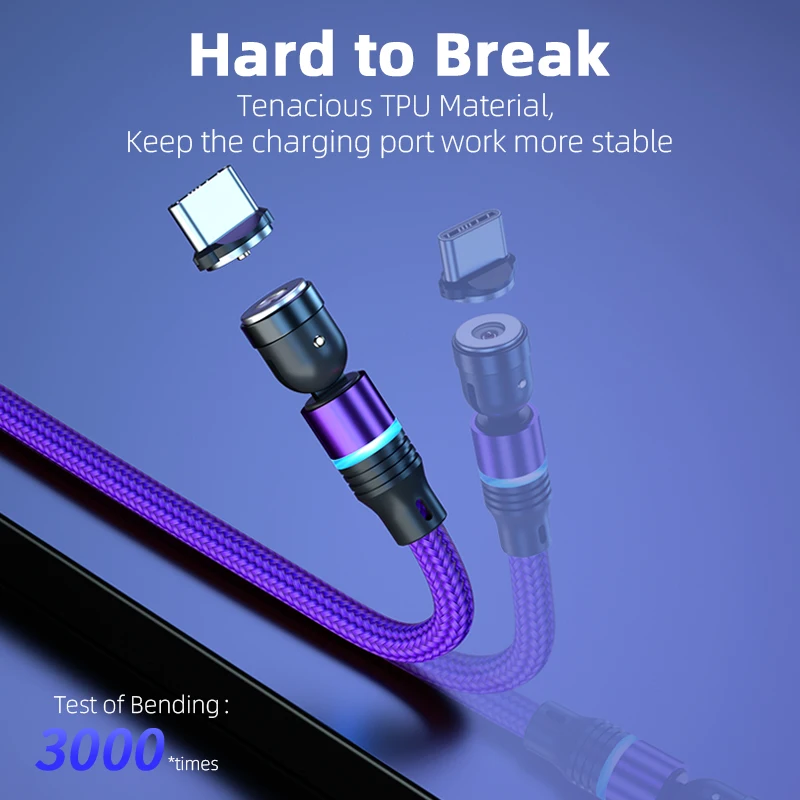 Cable USB C magnético giratorio de 540 grados, Cable tipo C de 1M, 2M, 3M para cargador magnético de teléfono móvil, Cable para Huawei Xiaomi