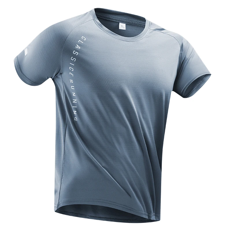 CHRLCK-Camiseta para correr para hombre, Top fino de seda helada con estampado reflectante, camiseta de Fitness transpirable de manga corta de secado rápido
