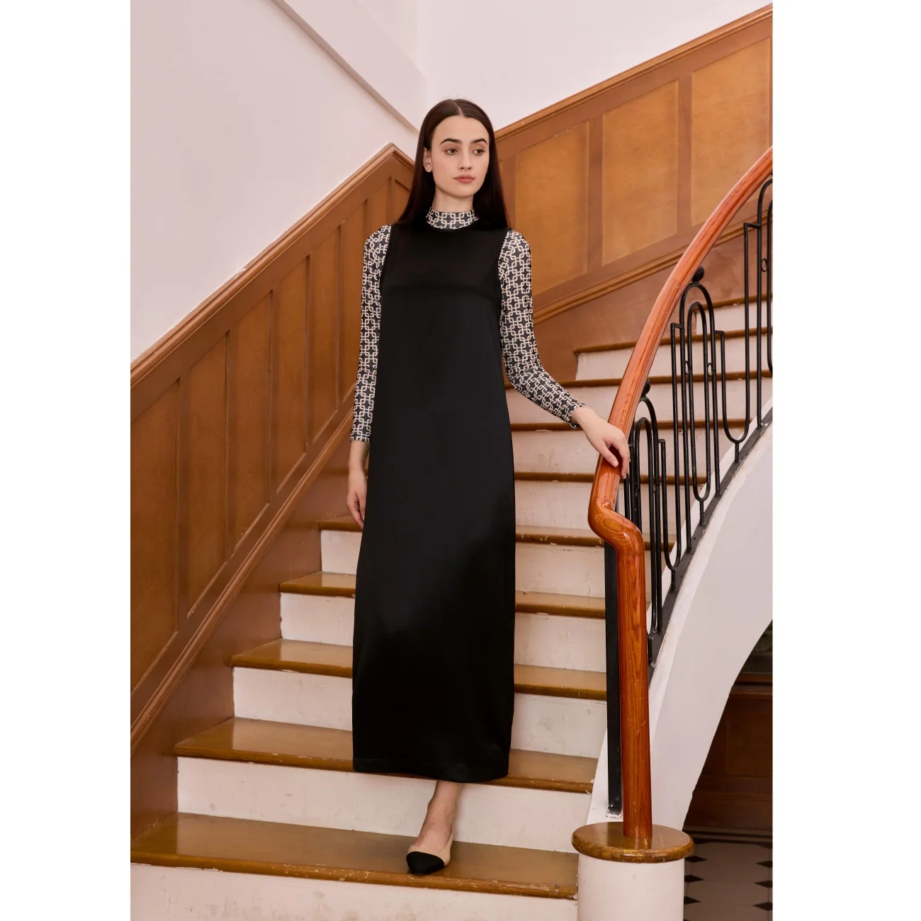 AP mujeres 2026 Otoño e Invierno nueva camisa Modal de malla estampada y tela de acetato de alta calidad Maxi vestido chaleco tejido para mujer