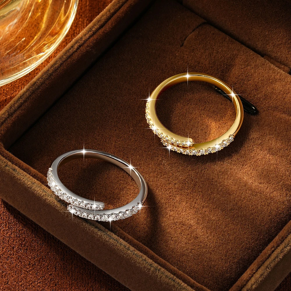 Anillo de Moissanita Certificado Lnngy para Mujer, Anillo de Boda Ajustable con Diamantes de Laboratorio Brillantes, Regalo de Joyería