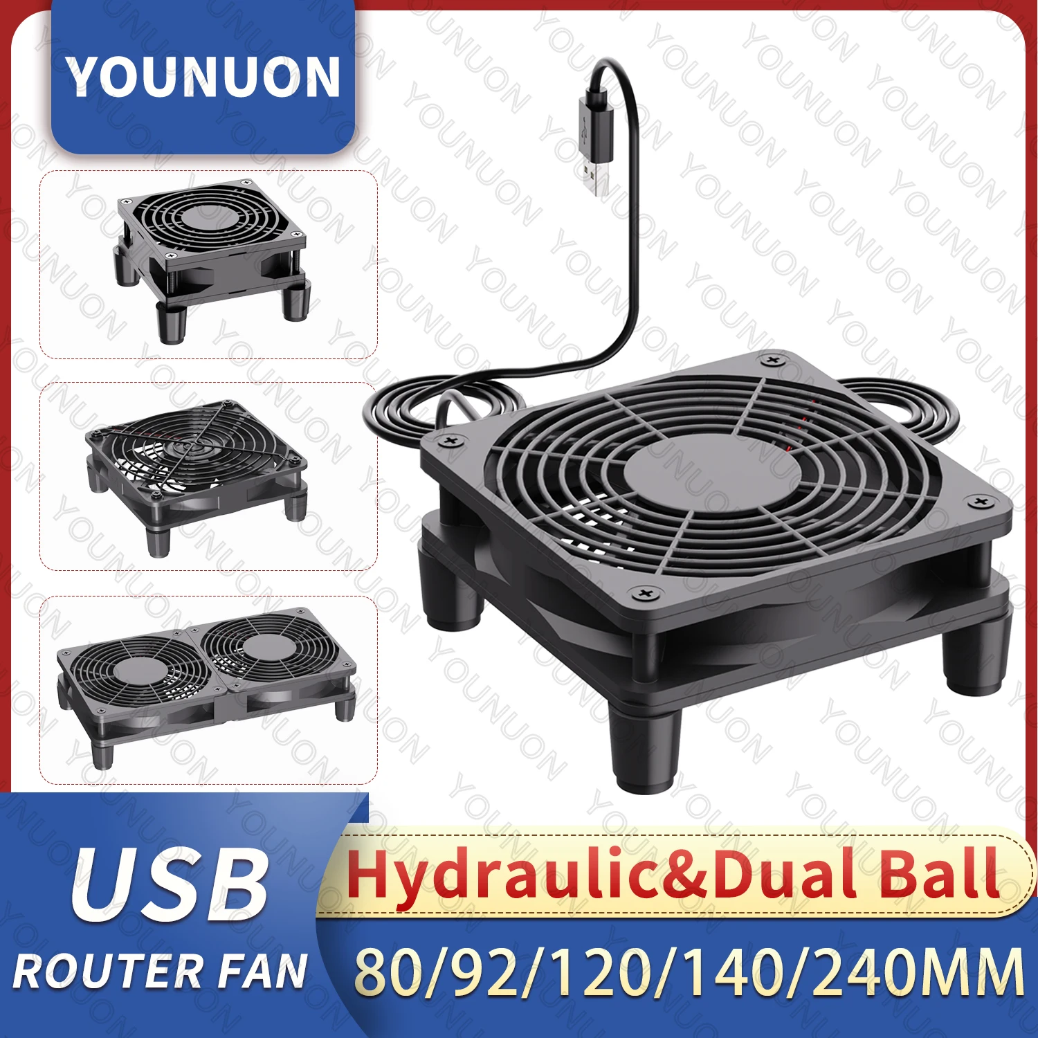 Ventilador enrutador USB de 5V, 80mm, 92mm, 120mm, 140mm, bricolaje, TV Box, bola/enfriador de manga y red protectora, ventilador de refrigeración de escritorio