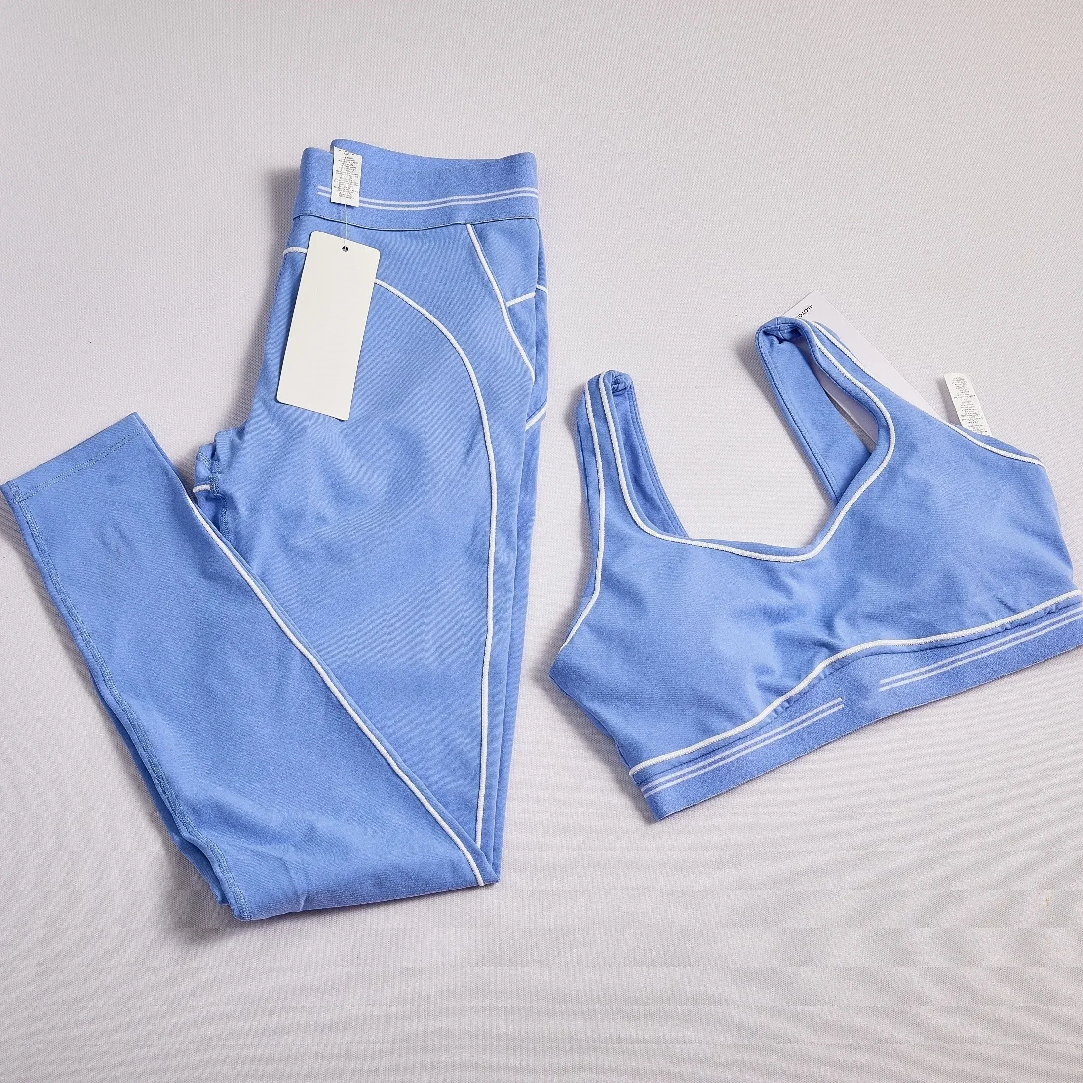 Conjunto de Yoga de 2 Piezas para Mujer, Pantalones a Rayas, Traje Deportivo Elástico Transpirable y Agradable a la Piel, Ropa Casual de Verano para Entrenamiento, Gimnasio y Running