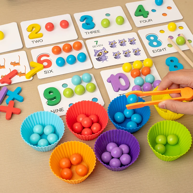 Juguete de madera con cuentas de Clip para niños, cuenco de clasificación, actividades de aprendizaje para niños pequeños, juguete de habilidades motoras finas, educativo temprano Montessori