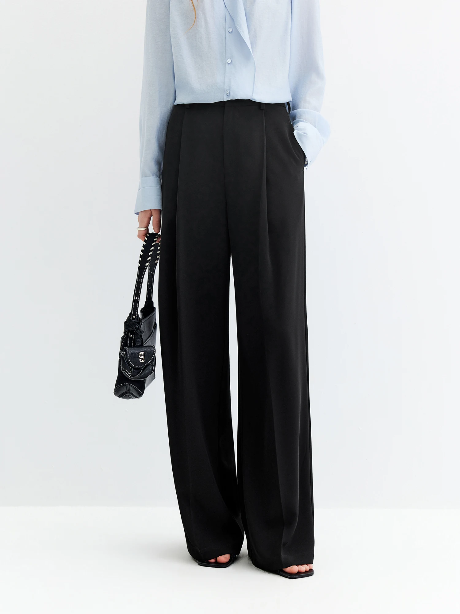 Pantalones de Pierna Recta con Dobladillo FSLE 2026 para Mujer, Pantalones de Trabajo Negros de Cintura Alta para un Estilo Diario Versátil y Minimalista en la Oficina