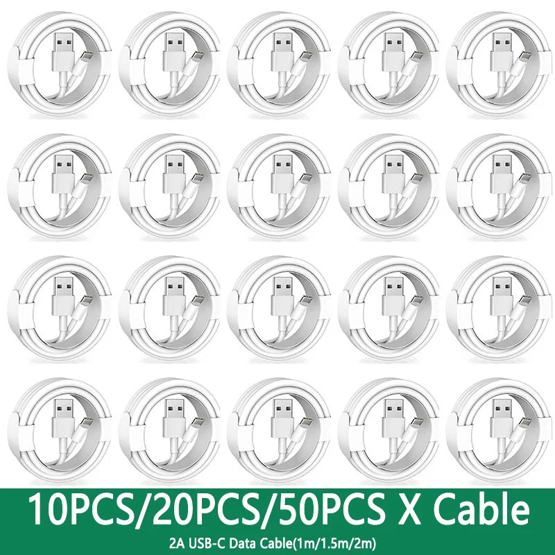 10-50 Uds 2A TPE USB A tipo C Cables de datos de carga rápida para Samsung Galaxy S8 Huawei Xiaomi LG teléfono móvil USB-C cable rápido 2m