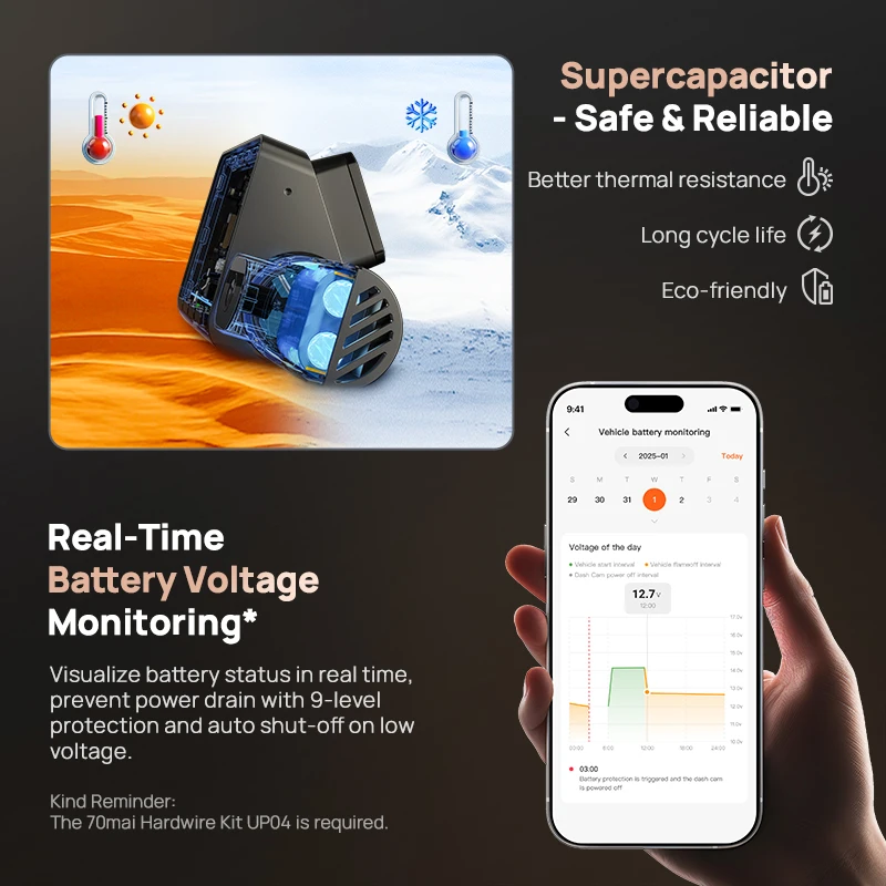 Cámara para Auto 70mai A810S 4K HDR GPS ADAS con Grabación Automática, Detección de Movimiento de Doble Canal, Soporte 4G LTE, DVR para Auto, Versión Global 70mai A810S